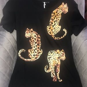 Faberlic Black T-Shirt for Woman w/ Jaguar pattern